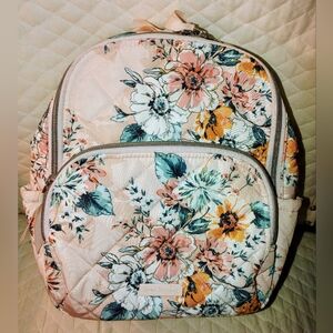 Vera Bradley Small Backpack: Peach Blossom Bouquet with Performance Twill